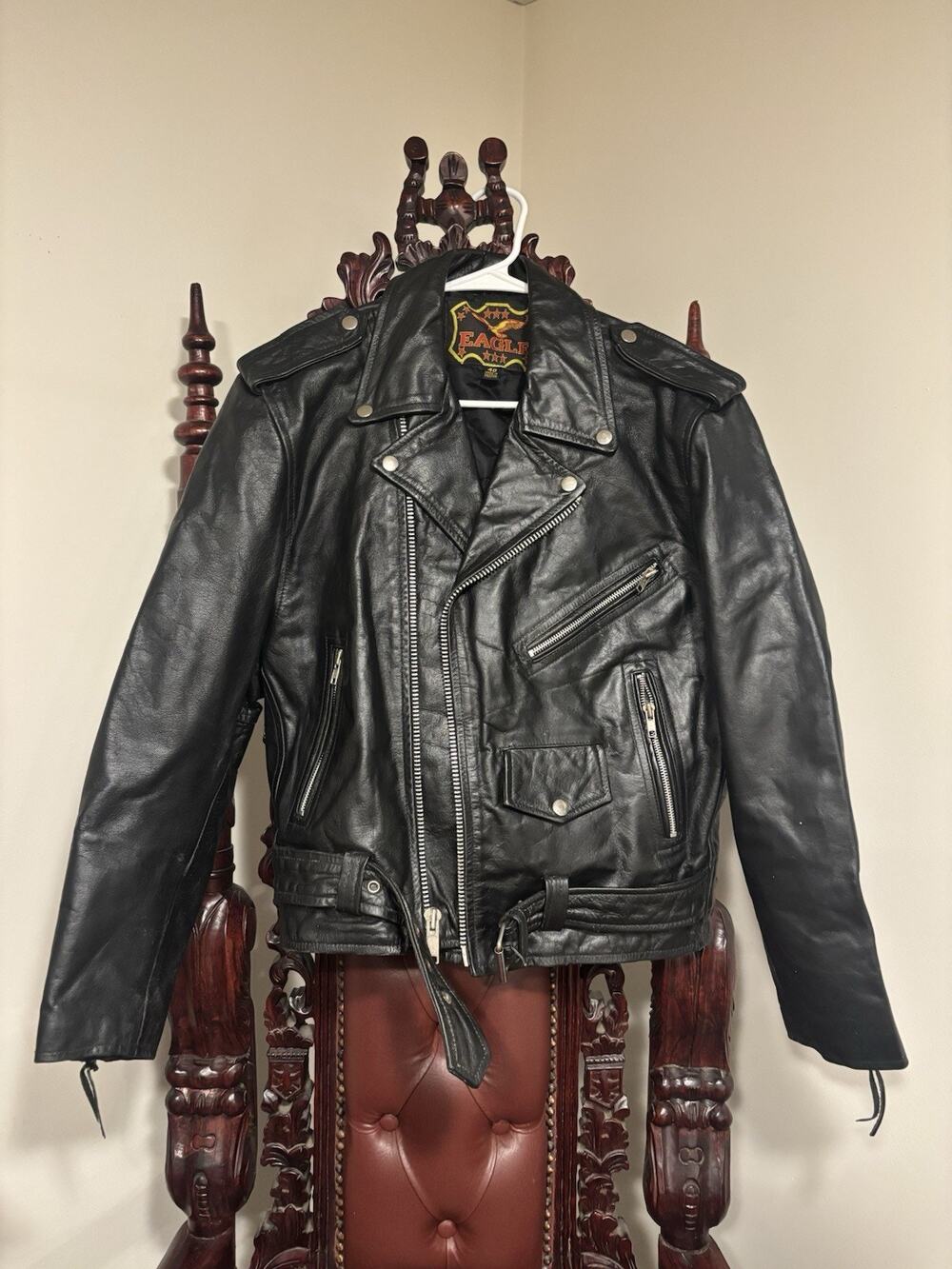 Eagle Leather Black Leather Motorcycle Jacket Vintage Size 40 Great Shape Punk